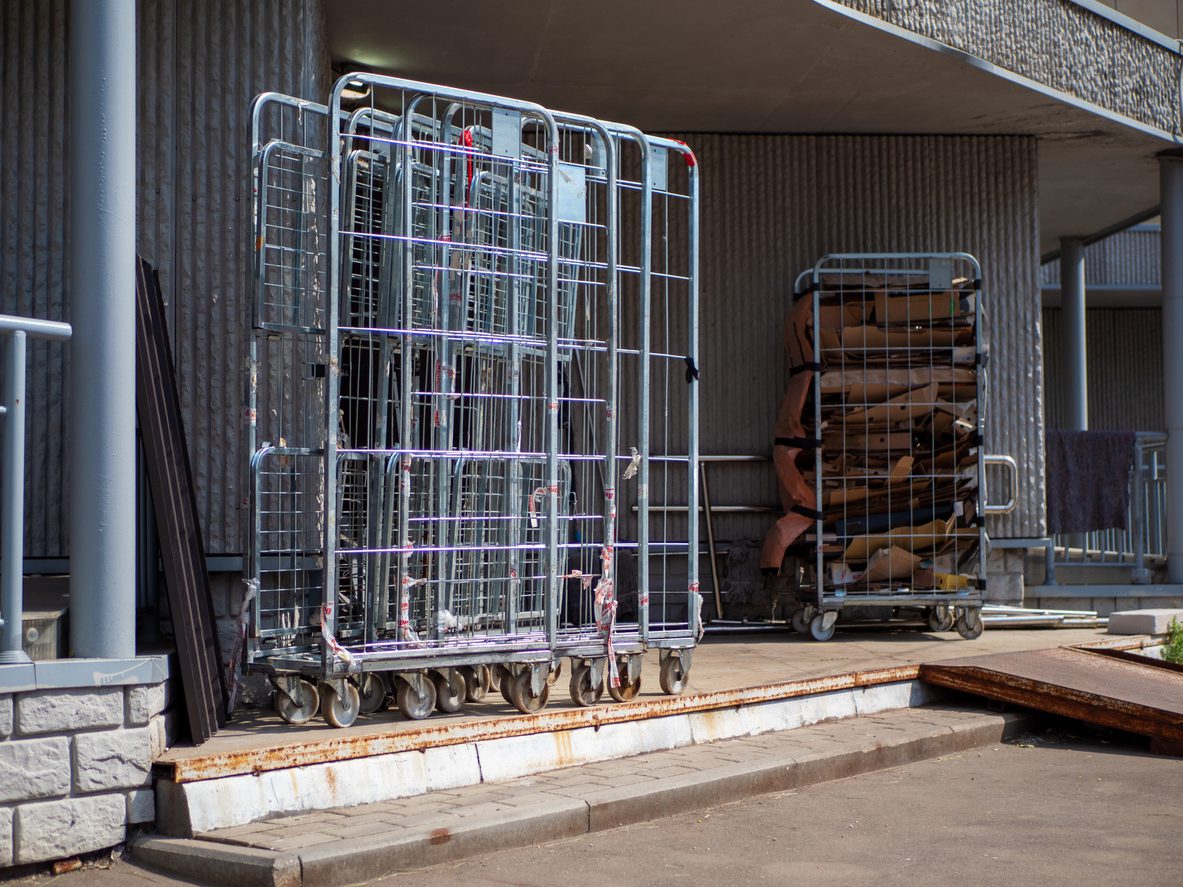 Roll pallets, cages, and containers